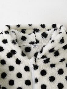 Jaket Longgar Berkerudung Resleting Motif Polkadot Putih Lucu Kawaii untuk Anak Perempuan Remaja, Cocok untuk Musim Gugur/Musim Dingin, Pakaian Kasual Liburan Musim Gugur/Musim Dingin, Pakaian Sekolah untuk Siswa - Hitam dan Putih - View 3
