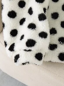 Jaket Longgar Berkerudung Resleting Motif Polkadot Putih Lucu Kawaii untuk Anak Perempuan Remaja, Cocok untuk Musim Gugur/Musim Dingin, Pakaian Kasual Liburan Musim Gugur/Musim Dingin, Pakaian Sekolah untuk Siswa - Hitam dan Putih - View 4