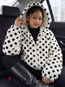 Jaket Longgar Berkerudung Resleting Motif Polkadot Putih Lucu Kawaii untuk Anak Perempuan Remaja, Cocok untuk Musim Gugur/Musim Dingin, Pakaian Kasual Liburan Musim Gugur/Musim Dingin, Pakaian Sekolah untuk Siswa - Hitam dan Putih - View 1