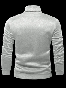 Manfinity Roughcore Men's Casual Everyday Commute Crown & Letter Print Turtleneck Sweatshirt, Autumn/Winter - Light Grey - View 3