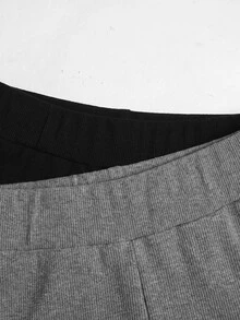 SHEIN Teen Girl Teen Girls Leggings 2pcs Black & Gray 3/4 Length Slim Fit Casual Base Layer Pants Suitable For Summer & Autumn - Multicolor - View 4