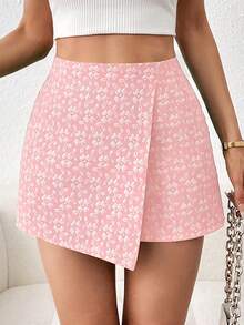 Selianne Textured Jacquard Elegant Commuter Solid Color Skort, Suitable For Valentine's Day - Pink - View 2