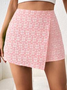 Selianne Textured Jacquard Elegant Commuter Solid Color Skort, Suitable For Valentine's Day - Pink - View 7