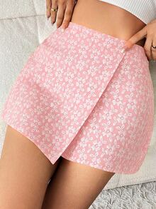 Selianne Textured Jacquard Elegant Commuter Solid Color Skort, Suitable For Valentine's Day - Pink - View 5
