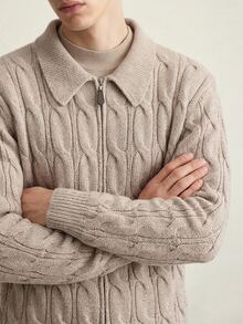 Manfinity CasualKnits Men's Fashion Minimalist Ribbed Zip-Up Long Sleeve Sweater, - Grey - View 2