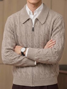 Manfinity CasualKnits Men's Fashion Minimalist Ribbed Zip-Up Long Sleeve Sweater, - Grey - View 1