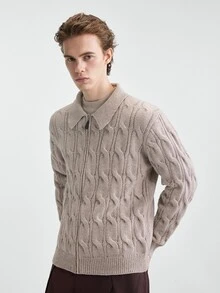 Manfinity CasualKnits Men's Fashion Minimalist Ribbed Zip-Up Long Sleeve Sweater, - Grey - View 5