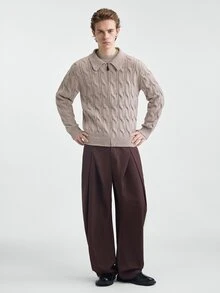 Manfinity CasualKnits Men's Fashion Minimalist Ribbed Zip-Up Long Sleeve Sweater, - Grey - View 6