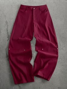 Manfinity RebelGame Men's Solid Color Pocket Button Casual Versatile Daily Travel Long Pants - Burgundy - View 2