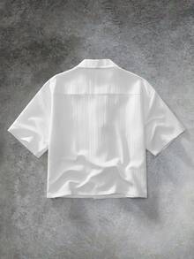 GENTILAND Men's White And Black Frog Button Short Sleeve Shirt, Mandarin Style, Relaxed Fit Summer Vacation Casual - White - View 3