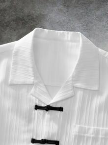GENTILAND Men's White And Black Frog Button Short Sleeve Shirt, Mandarin Style, Relaxed Fit Summer Vacation Casual - White - View 4