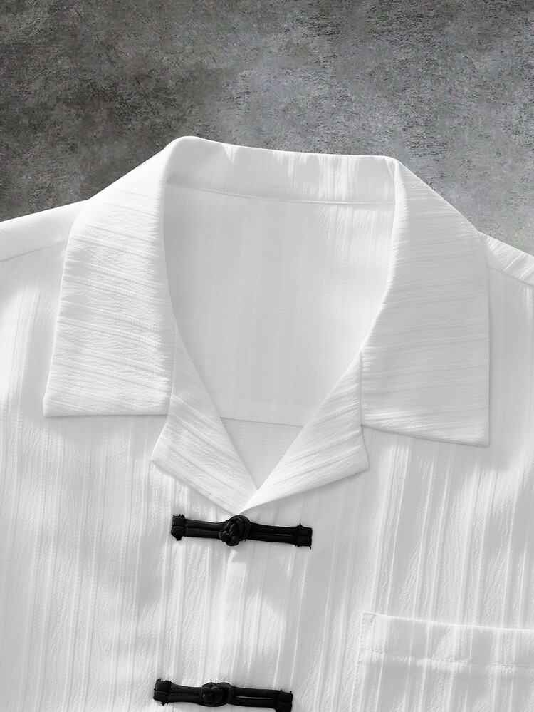 GENTILAND Men's White And Black Frog Button Short Sleeve Shirt, Mandarin Style, Relaxed Fit Summer Vacation Casual - White - View 4
