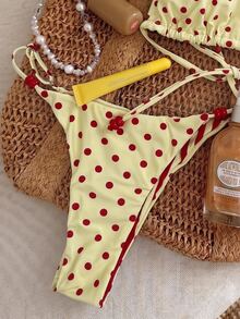 Elavelle Springbreak Women Beachwear Party Summer Outfits Solid Color Spaghetti Strap Sexy Bikini Set Red And White Polka Dot - Multicolor - View 6