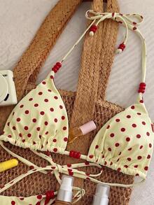 Elavelle Springbreak Women Beachwear Party Summer Outfits Solid Color Spaghetti Strap Sexy Bikini Set Red And White Polka Dot - Multicolor - View 5