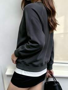 Cévolie Women's Solid Color Casual Daily Long Sleeve Sweatshirt Brunch Dark Grey Spring - Grey - View 6