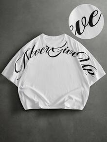 Manfinity RebelGame Men's Summer Casual Letter Print T-Shirt - White - View 2