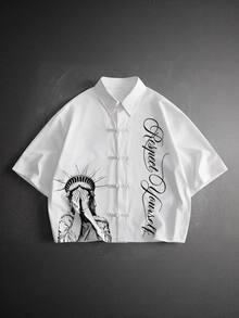 Manfinity RebelGame Men's Letter Print Casual Versatile Daily Wear Shirt - White - View 6