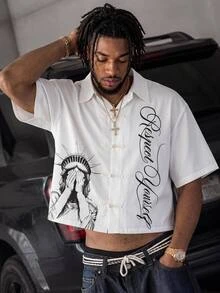 Manfinity RebelGame Men's Letter Print Casual Versatile Daily Wear Shirt - White - View 1