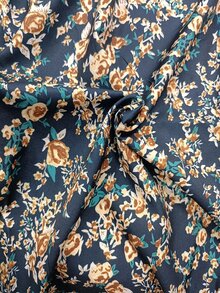 SHEIN LUNE Allover Print Roll Tab Sleeve Blouse - Navy Blue - View 7