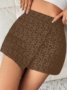 Selianne Textured Jacquard Elegant Commuter Solid Color Skorts, Valentine's Day - Brown - View 6