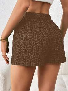 Selianne Textured Jacquard Elegant Commuter Solid Color Skorts, Valentine's Day - Brown - View 4