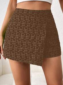 Selianne Textured Jacquard Elegant Commuter Solid Color Skorts, Valentine's Day - Brown - View 5