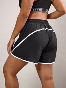 Solea Cove Celana Pendek Olahraga Kasual Wanita Ukuran Plus dengan Blok Warna dan Tali di Depan, Model Sweater. - Hitam - View 2