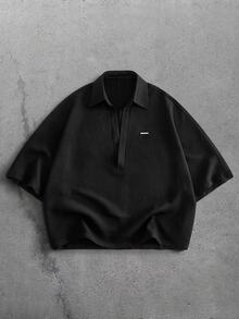 GENTILAND Men's Black Short Sleeve Button-Up Shirt, Relaxed Fit, Minimalist Summer - Black - View 3