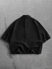 GENTILAND Men's Black Short Sleeve Button-Up Shirt, Relaxed Fit, Minimalist Summer - Black - View 4
