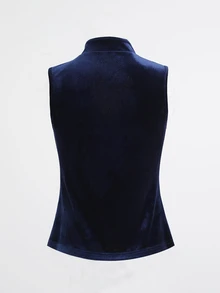 SHEIN Rompi Wanita Tanpa Lengan Model Slim Fit Elegan dengan Hiasan Renda dan Bukaan Depan, Cocok untuk Musim Semi, Musim Panas, Musim Gugur, dan Musim Dingin, Acara Santai, Wisuda, Perjalanan, Kembali ke Sekolah, Biru - Navy Blue - View 5
