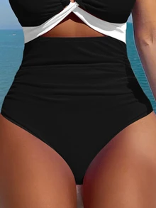 Swim Vcay Women's Contrast Color Hollow Out Criss-Cross Halter One-Piece Swimsuit - Black and White - View 5