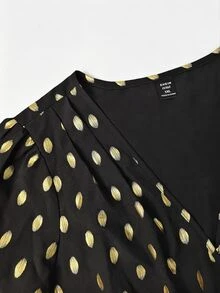 Velvienne Plus Size Vacation Print V-Neck Long Sleeve Elegant Dress Fall - Black - View 6