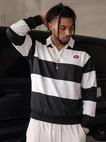 Manfinity RebelGame Men's Striped Long Sleeve Loose Casual Pullover Sweatshirt, Color, Quarter - Multicolor - View 1