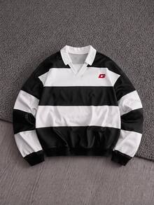 Manfinity RebelGame Men's Striped Long Sleeve Loose Casual Pullover Sweatshirt, Color, Quarter - Multicolor - View 5