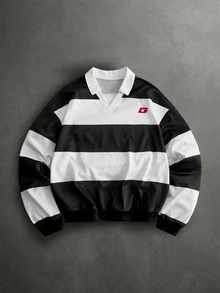 Manfinity RebelGame Men's Striped Long Sleeve Loose Casual Pullover Sweatshirt, Color, Quarter - Multicolor - View 2