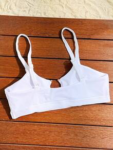 SHEIN Swim Basics Vacation Beach Solid Color Hollow Out White Bikini Swimwear Top For Summer - White - View 2
