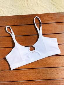 SHEIN Swim Basics Vacation Beach Solid Color Hollow Out White Bikini Swimwear Top For Summer - White - View 4