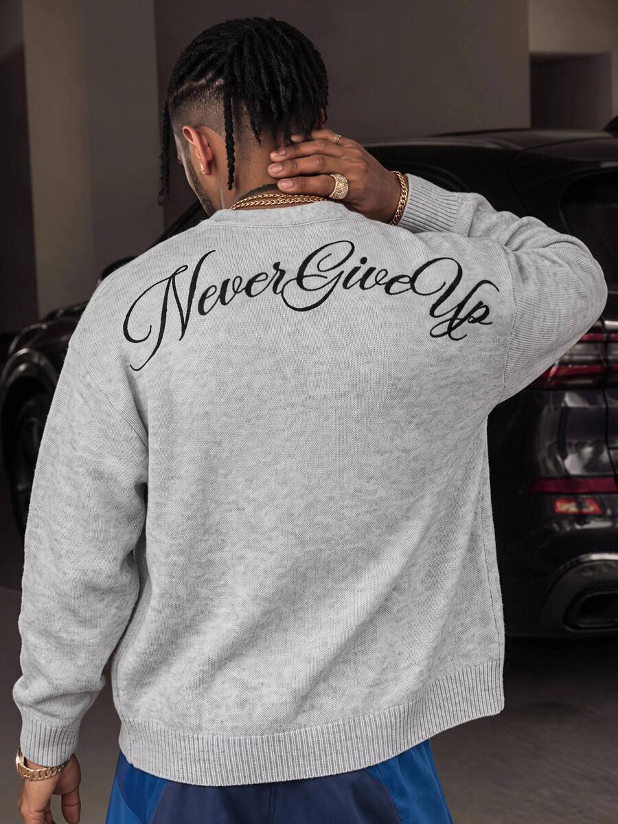Manfinity RebelGame Fashion Men's Embroidered Cardigan Sweater - Light Grey - View 1