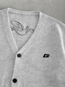 Manfinity RebelGame Fashion Men's Embroidered Cardigan Sweater - Light Grey - View 4