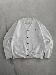 Manfinity RebelGame Fashion Men's Embroidered Cardigan Sweater - Light Grey - View 3