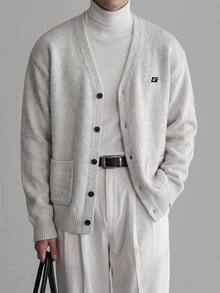 Manfinity RebelGame Fashion Men's Embroidered Cardigan Sweater - Light Grey - View 6