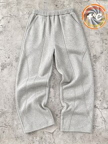 SHEIN 兒童青少年男孩休閒街頭風運動灰色直筒運動長褲，Y2K下身穿搭，適合秋冬、學校、家庭聚會、度假、派對，秋季穿搭，冬季穿搭 - 灰色 - 查看 3