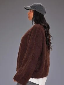 MUSERA Brown Knitted Long Sleeve Cardigan Winter Autumn Everyday Casual Going Out Weekdaze - Brown - View 3