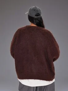 MUSERA Brown Knitted Long Sleeve Cardigan Winter Autumn Everyday Casual Going Out Weekdaze - Brown - View 4