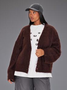 MUSERA Brown Knitted Long Sleeve Cardigan Winter Autumn Everyday Casual Going Out Weekdaze - Brown - View 1