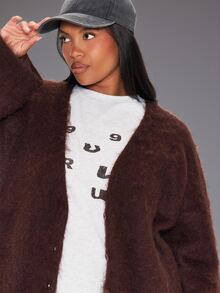 MUSERA Brown Knitted Long Sleeve Cardigan Winter Autumn Everyday Casual Going Out Weekdaze - Brown - View 5