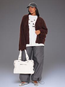 MUSERA Brown Knitted Long Sleeve Cardigan Winter Autumn Everyday Casual Going Out Weekdaze - Brown - View 2