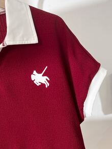 青少年女孩 T-Shirt 套裝，抓絨內裡，保暖學生校園勃艮第紅夏季運動 80 年代風 - 酒紅色 - 查看 6