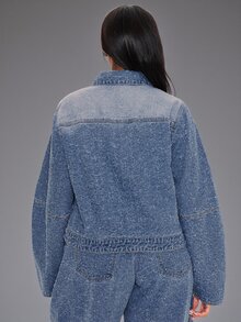 MUSERA Blue Denim Balloon Sleeve Jacket Winter Autumn Everyday Casual Loose Fit Going Out Formal Evening Weekdaze - Blue - View 4