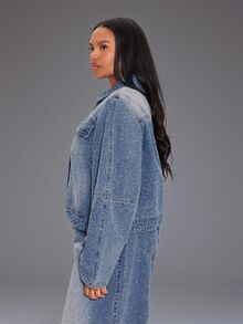 MUSERA Blue Denim Balloon Sleeve Jacket Winter Autumn Everyday Casual Loose Fit Going Out Formal Evening Weekdaze - Blue - View 3